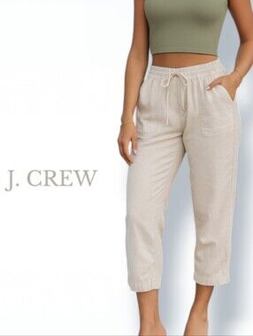 J.Crew Linen Blend Drawstring Capri Pants Petite Large Relaxed Fit